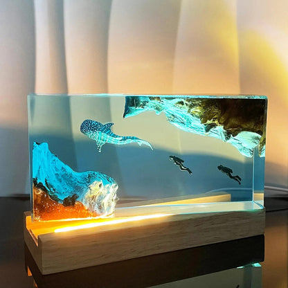 Hammer Head Shark & Jellyfish Resin Lamp