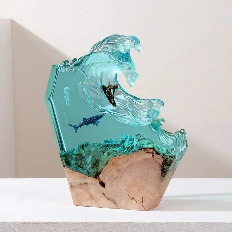 Ocean Surfing Whale Resin Lamp