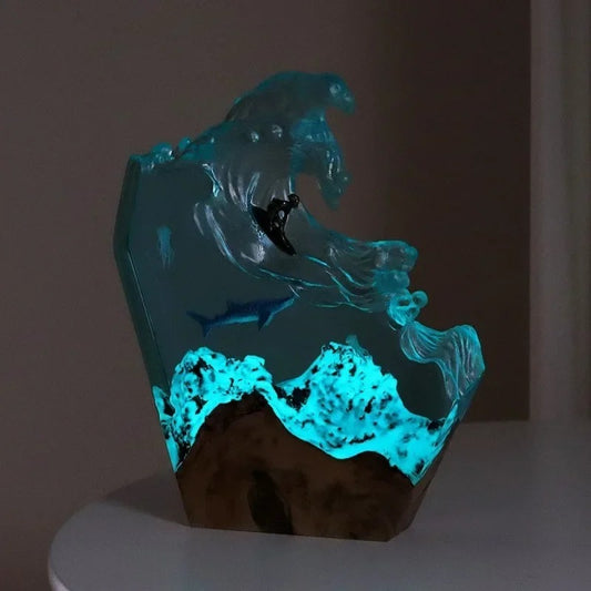 Ocean Surfing Whale Resin Lamp