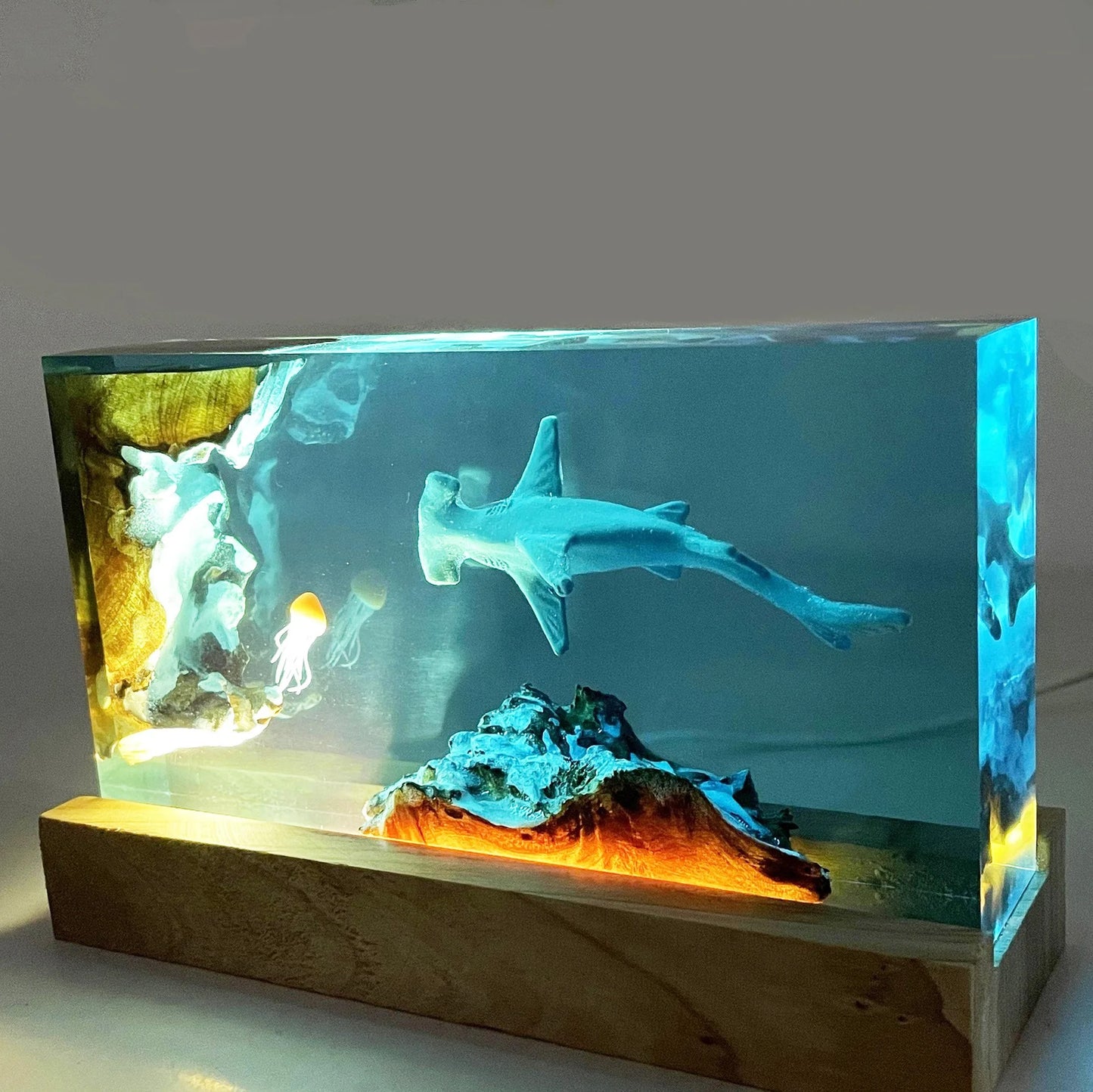 Hammer Head Shark & Jellyfish Resin Lamp